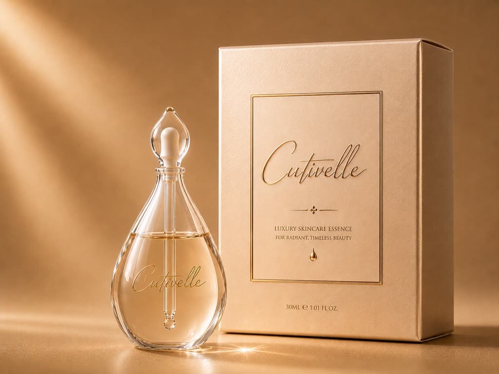 Cutivelle™ droppformad flaska med bronsfärgad förpackning